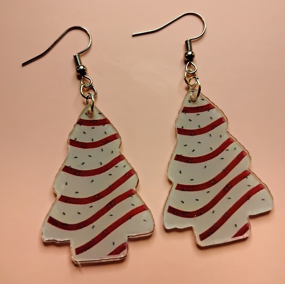 Christmas Tree Snack Cake Earrings 18k Gold Plated French Hooks